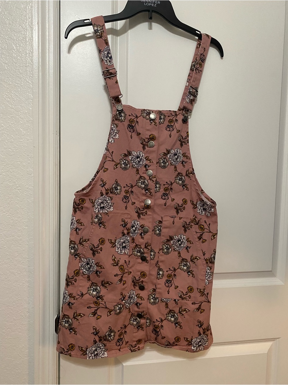 Pink Floral Denim Skirtall Jumper Dress